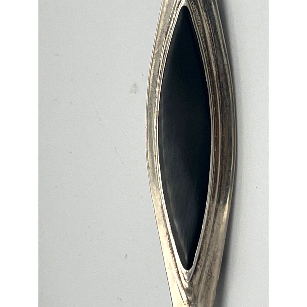 Vintage‎ Sterling Silver 925 Black Onyx Navette Bar Brooch Pin Minimalist 4" - Picture 4 of 7